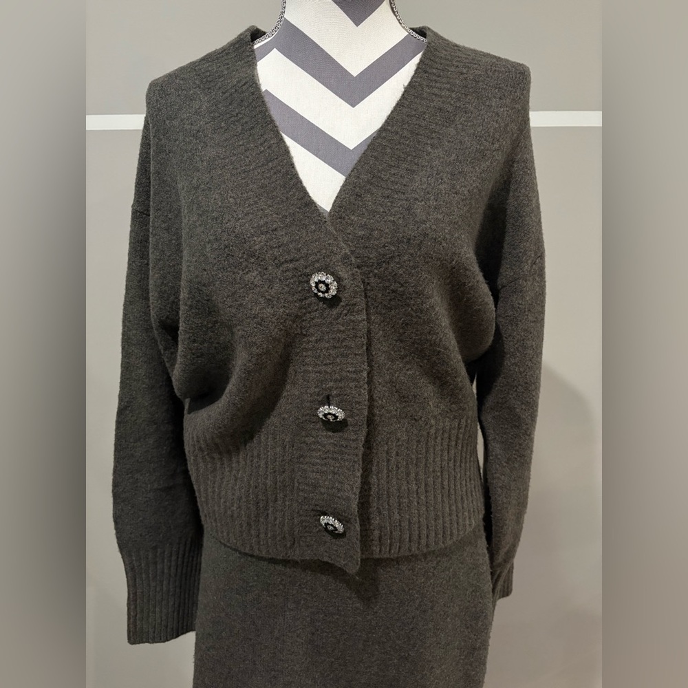 H&M Rhinestone-Button Cardigan & Skirt Set - Picture 4 of 12